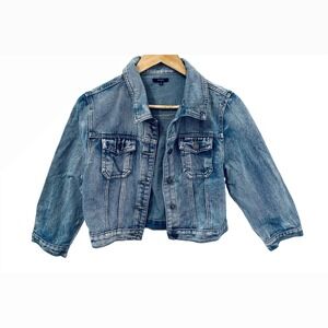 Girls Denim Jacket Cropped Jean Jacket Button Front Light Wash‎ Large 10-12